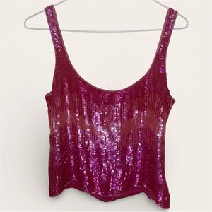 Vintage Y2K Emma Black Beaded Sequin Fuchsia Pink Silk Top